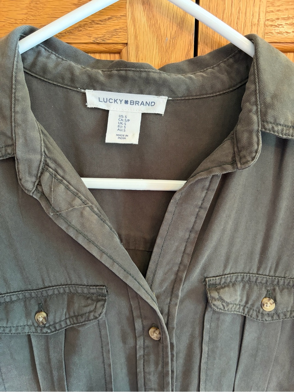 Lucky Brand Women's Gray-Green Button-Front Midi Shirt Dress Size S - Picture 3 of 6